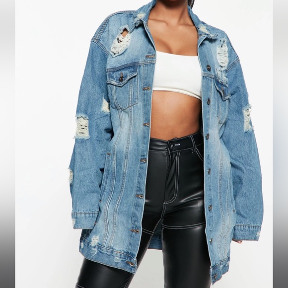 Oversized Distressed Denim Jacket - Picture 1 of 6